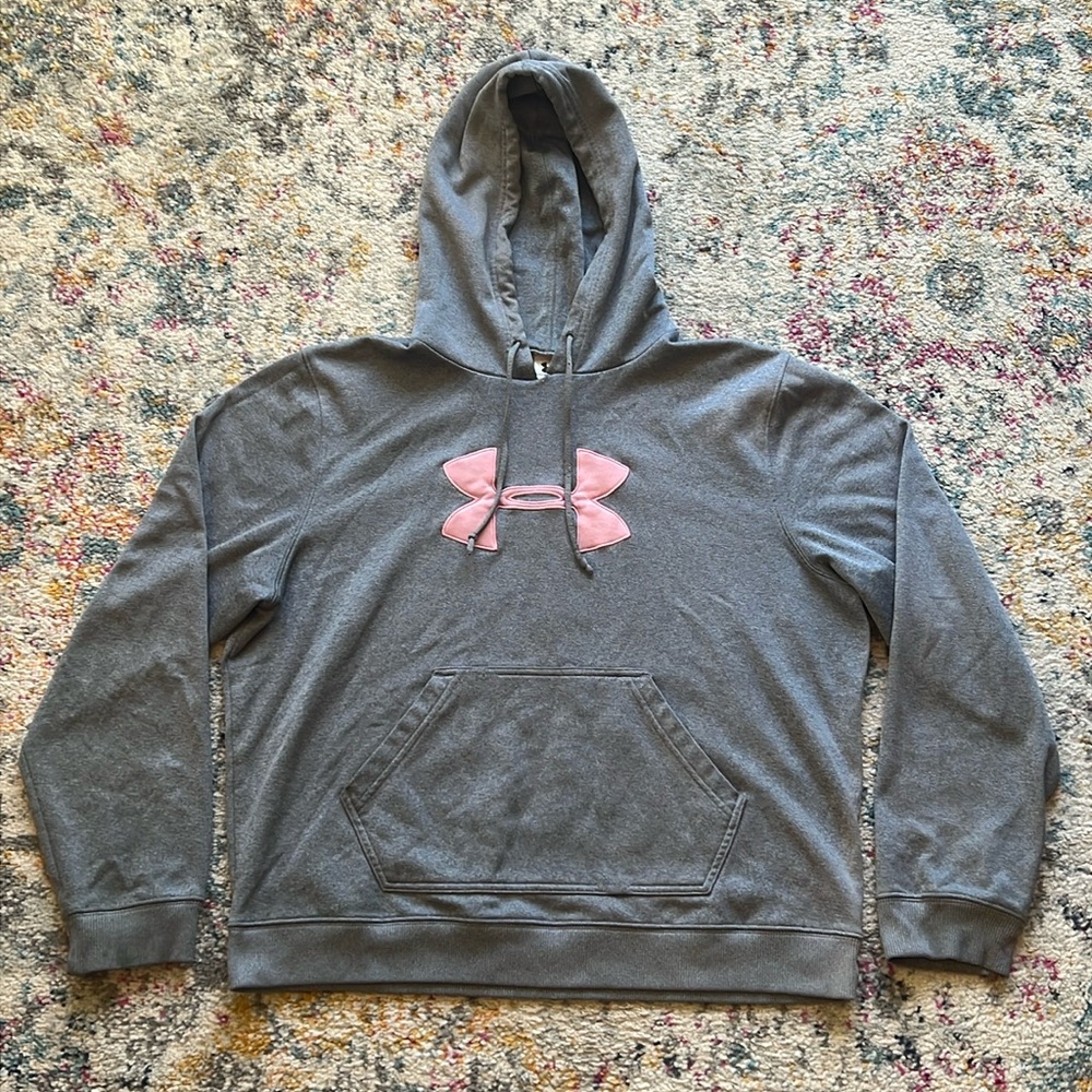Under Armour Women’s Large Gray Pink Hoodie Sweatshirt